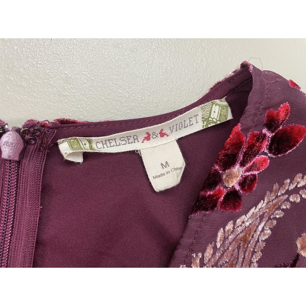 Chelsea‎ & Violet Jumpsuit Medium Red Burnout Velvet Paisley Retro Boho Wide Leg - Picture 12 of 15
